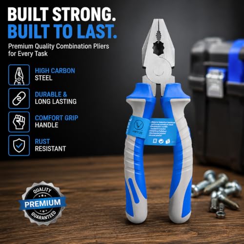 Image of Combination Pliers 8 Inch (21 cm)| Heavy Duty Chrome Vanadium Steel Cutting Plier| Multipurpose Lineman Pliers with Soft Grip Handle |Wire Cutter, Cable Cutter, Electrical& Home Repair Tool (Red &Blue
