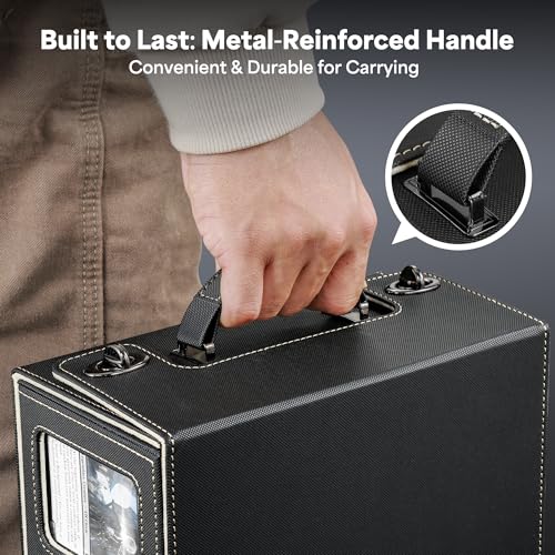 Image of Kabinka Commander Deck Box for MTG with Handle, Multi Deck Case with Large Dice Tray Fits 400+ Double-Sleeved Cards, 5 IN 1 TCG Card Storage Box with Commander Display, 35PT Card Holders (Black Gold)