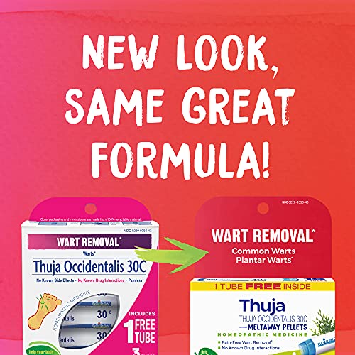 Image of Boiron Thuja Occidentalis 30C Wart Removal Homeopathic Medicine for Painless Removal of Warts from Plantar (Feet), Hands, and Other Bodily Warts - 3 Count (240 Pellets) (Pack of 2)