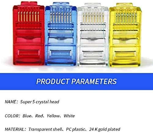 Davitu Electrical Equipments Supplies - 100pcs 8P Modular Cat 5e RJ45 Connector Ethernet Cable Head Plug Gold-plated Cat 5e Crimp Network RJ 45 Connector Cat5e - (Color: Blue, Package: 100pcs)