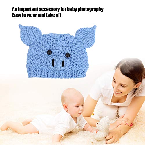 Baby Knitted Hat, No Fading Baby Hat Crochet Pig Hat Durable Practical for Photography(Blue)2