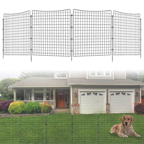 10 Panels Garden Fencing Animal Barrier, 36in(H) X 25ft(L) Dog Fence Outdoor for Yard Rustproof No Dig Decorative Tall Rabbit Fences Metal Wire Panel Border Patio Ground Stakes