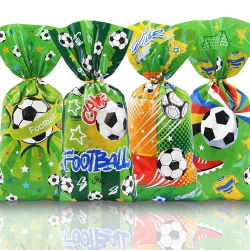 Sacs à friandises football en cellophane avec attaches torsadées x50
