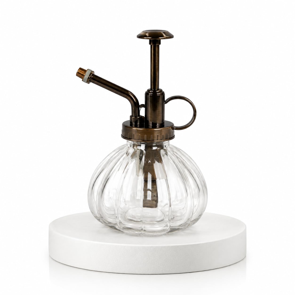 Toyana Glass Plant Mister Spray Bottle - 200ml, Vintage Indoor Plant Sprayer with Metallic Top Pump & Adjustable Brass Nozzle Water Spray Bottle for Houseplants