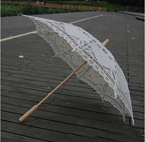 Worldoor Beautiful Handmade Cotton Embroidery Beige Battenburg Lace Umbrella Parasol, Romantic Wedding Umbrella, Ivory #TOP2