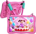 PRITOM 10 inch Kids Tablets, Android 15 Tablet with Lanyard 32GB, Five-Core, HD IPS Display, WiFi, Dual Camera, Toddler Tablet for Kids Age (Pink)