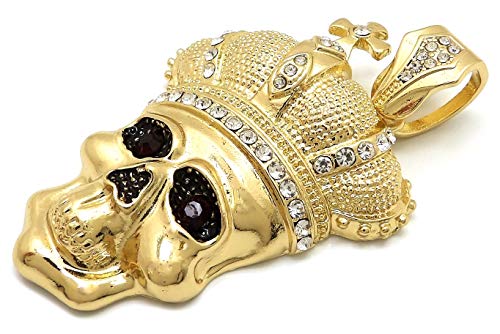 GWOOD Skull and Crown Pendant Ruby Red Eyes Gold Color with Silver Clear Crystal Rhinestones3