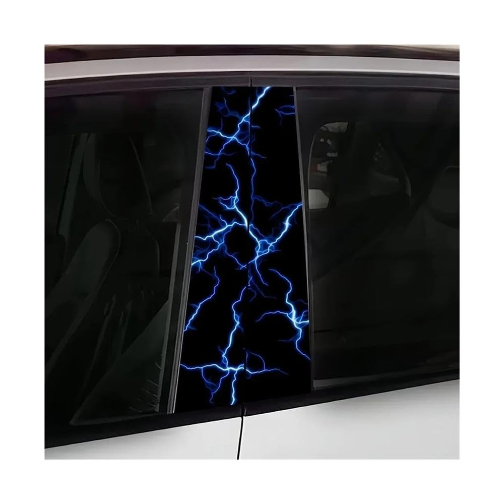 Bertdcx One Color Car B-Pillar Sticker Durable Blue Lightning Pattern Auto Parts