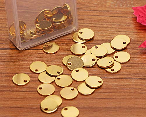 Shapenty Small Round Stainless Steel Flat Blank Stamping Tag Pendants Mini Discs For Bracelet Earring Necklace Chain Charms Jewelry Making Specialized Number Alphabet Stamping, 50Pcs (Gold, 8Mm) #TOP2