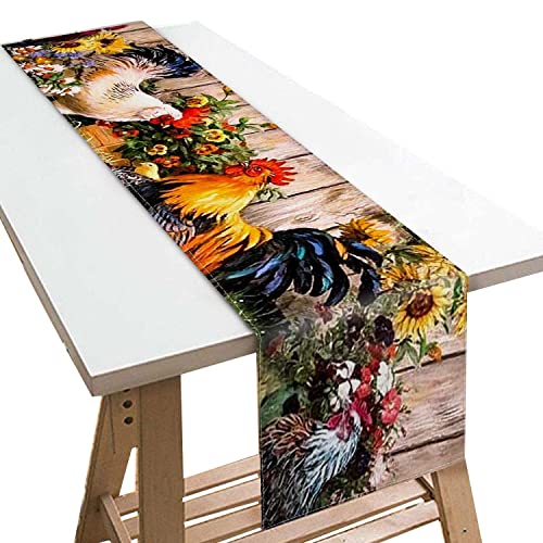 Table Runner Non-Slip Rectangle Farm Roosters Printed Pattern For Dining Room, Kitchen, Living Room, Outdoor,Holiday And Party Table Decor 13*70 In #TOP12