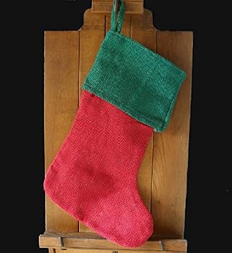AK TRADING CO. Burlap Jute Red & Green Holidays Christmas Stockings - Pack of 6 - Red Burlap Stocking with Green Cuff 8" x 17"H x 12" Foot
