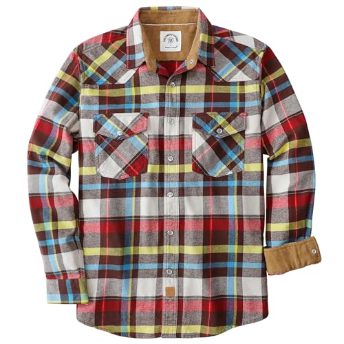 Dubinik Flannel Shirt for Men Western Mens Pearl Snap Shirts Long Sleeve Casual Cozy Vintage Cowboy Plaid Soft Pure Cotton