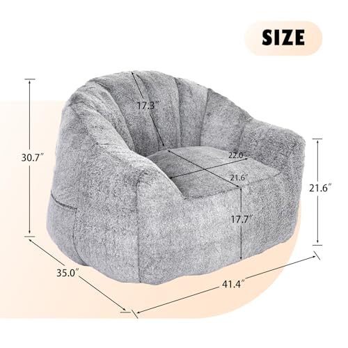 Image of Bean Bag Chair with Arms for Adults - Furry Lazy Sofa, Armrests Stuffed High-Density Foam Filler Chair, Small Cozy Reading in Bedroom Living Room and Dorms (Dark Gray)