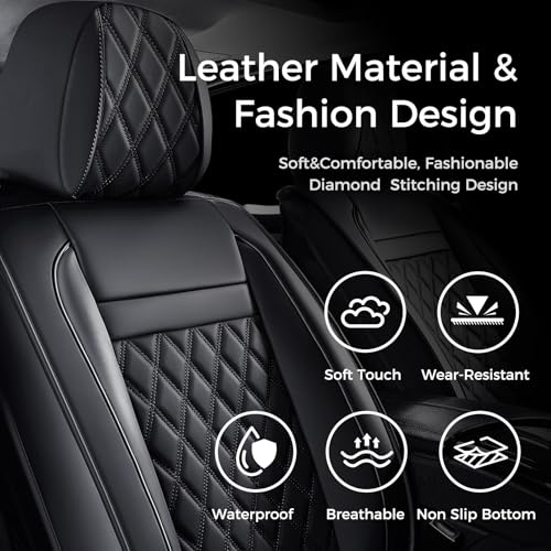 Image of Huidasource Seat Covers Full Set, 5 Layers Full-Cover Leather Seat Cover Hollow Design Airbag Pops, Front & Back Seat, Seat Covers for Most Cars, Vans, Trucks, SUVs Universal Fit (Full Set /Black)