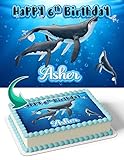 CAKECERY Whales Sea Fish Water Edible Cake Image Topper Personalized Birthday Cake Banner 1/4 Sheet