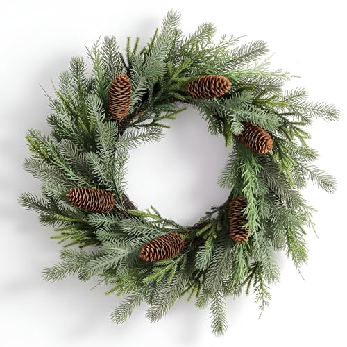 DN DECONATION 24" Christmas Wreath for Front Door, Sage Green