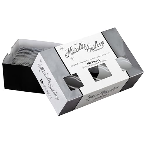 Hoffmaster 883342 Paquete combinado de tenedores, cuchillos y cucharas metálicos para cubiertos (3 paquetes de 100)