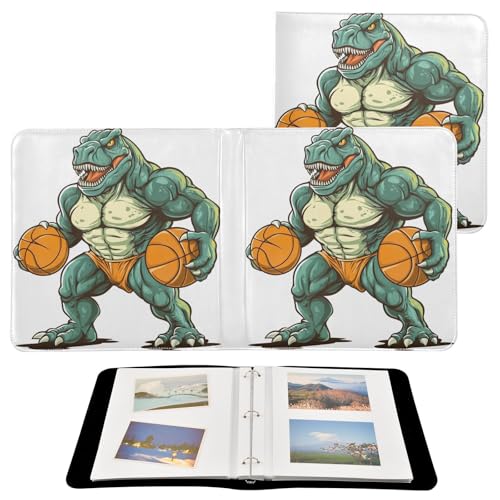 Álbum de fotos DIY autoadhesivo con diseño de dinosaurio jugando básquetbol, encuadernado en anillas, 40 páginas, tamaño 8x10 para recuerdos miniatura 2