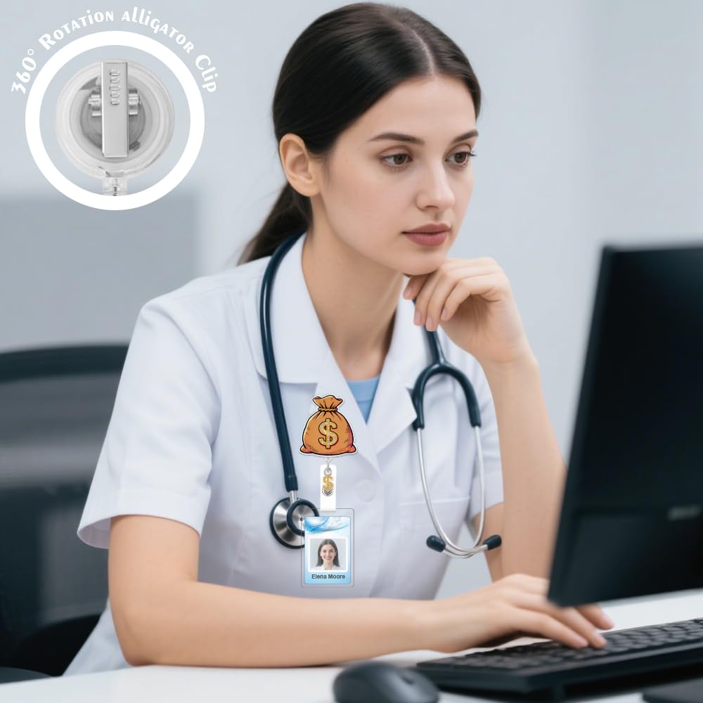 Uroczy kołowrotek do torby na pieniądze na dowód osobisty, zabawna torba dolarowa, chowana pielęgniarka, krokodylnik, kołowrotek dla kobiet, uchwyt na identyfikator do biura, szkoły, lekarzy