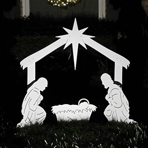 Teak Isle Outdoor Nativity Scene - Holy Family Yard Nativity Set. Made in USA, Durable Materials, Simple Assembly, Compact Storage. White. Solid Plastic. Cover