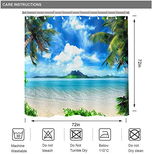 Tersum Hawaii Beach Shower Curtain Set With Hooks Summer Tropical Seaside Island Palm Trees Blue Sea Luau Bath House Bathroom Bathtubs Decor Easy Care Washable Durable Polyester 72"X72" Ylhxte171 #TOP1