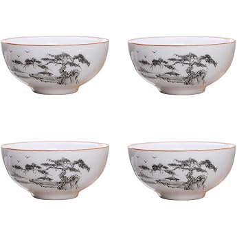 Liang baobao Set of 4 Chinese Tea Tasting Mugs White Porcelain 2 Ounce Gongfu Tea Ceremony Scenic
