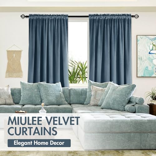 Image of MIULEE Dark Slate Blackout Velvet Curtains Drapes 84 Inch Long 52 inchx84 inch | Luxurious Bedroom Living Room Decor, Room Darkening, Thermal Insulated, Rod Pocket Design, Super Soft Fabric