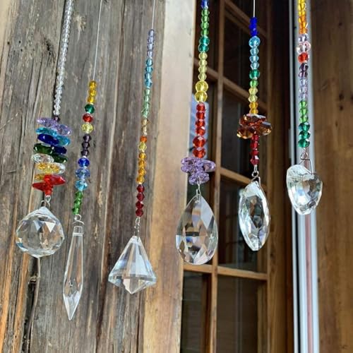 Colgantes para cumpleaños de cristal atrapasueños adornos luz multicolor interior 7