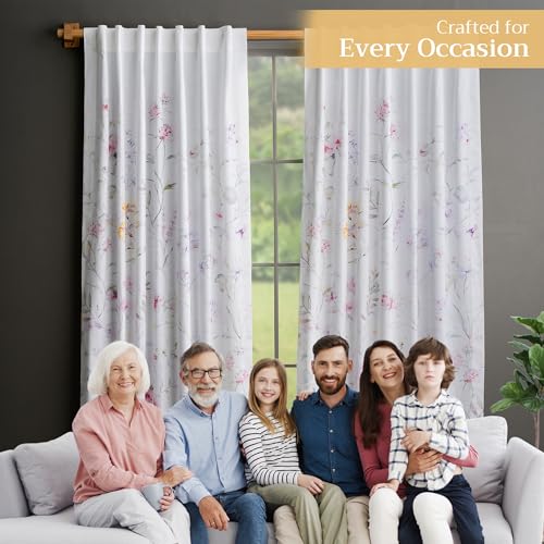 Image of Maison d' Hermine Curtains for Living Room 100% Cotton 50 inchx108 inch (Pack of 2) | 108 inches long Light Filtering Curtains for Windows Bedroom with Rod and Loop Pockets - Summer Floral - Pink