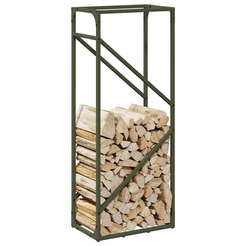 Étagère à bûches de cheminée en acier laminé à froid Vert olive 40 x 25 x 100 cm