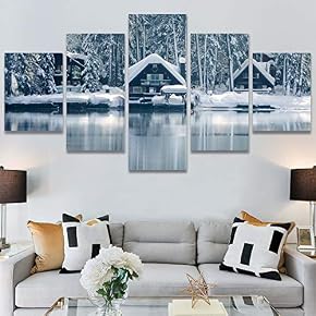 SIGNWIN 5 Panel Canvas Wall Art Winter Trees...