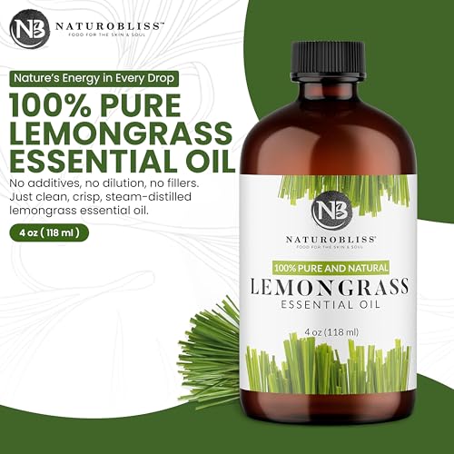 Image of NaturoBliss 100% Pure Lemongrass Essential Oil Therapeutic Grade Premium Quality (4 fl. oz) with Glass Dropper, Perfect for Aromatherapy