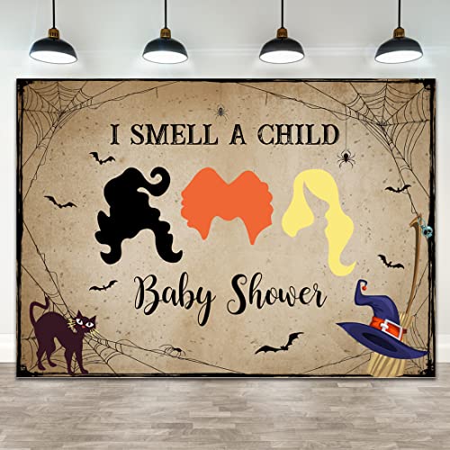 Wollmix Halloween Hocus Pocus telón de fondo decoración de fiesta Banner I Smell a Child Baby Shower Trick or Treat Fondo de fotografía Bruja Hermanas Beben Araña Photo Booth Props Suministros 7 x 5