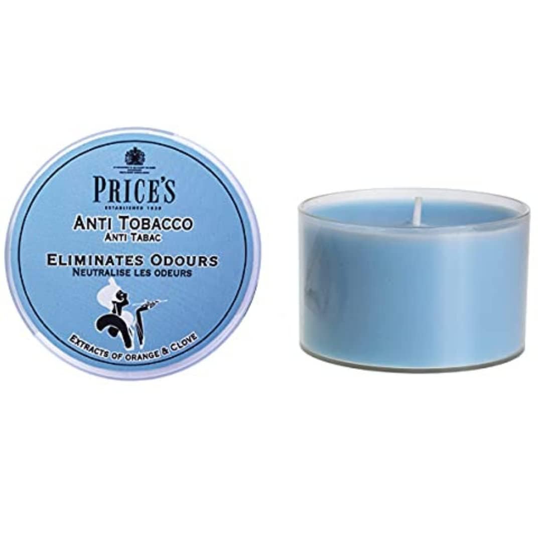 Price's - Anti-Tobacco Tin Candles - Odour Eliminating - Made with Orange and Clove Extracts - Clean, Fresh, Quality Fragrance - Long Lasting Scent