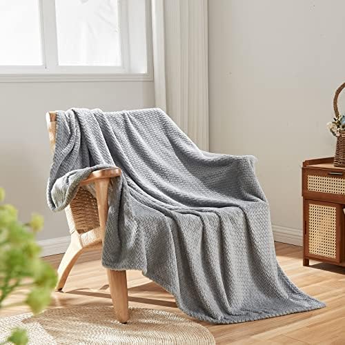 NEWCOSPLAY Super Soft Throw Blanket Grey Premium Silky Flannel Fleece Leaves Pattern Lightweight Bed Blanket All Season Use (Grey, Throw(50″x60″))