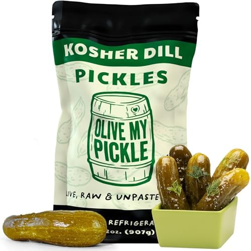Olive My Pickle Dill Pickles in a Pouch - 32 Ounces | 1 Pack Bundle of Probiotic Pickles Kosher Dill Pickles and Brine With Digestive Enzymes for Gut Health - Kosher Dill Pickles