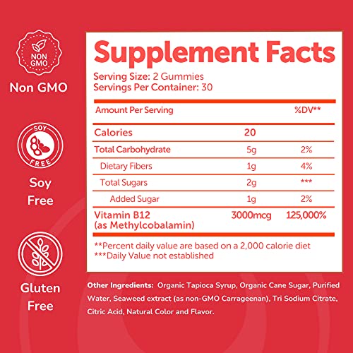 Lunakai Vitamin B12 Gummies for Adults Methyl B12 3000mcg Organic