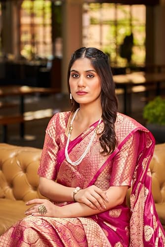 Image of SWORNOF Women's kanjivaram banarasi silk saree Zari Woven for festival Wedding silk with rich pallu Design sarees for women with Unstitched blouse piece