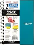 Five Star 2-Subject Carnet Spiral Premium, 6" x 9.5" Taille de la feuille, Collège Règled, 160 Pages/80 Feuilles, papier lourd, 3-Hole Punched, Wirebound, Assortiment de la couleur Poly Covers, 1 Un carnet de notes (840037)