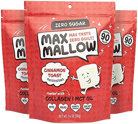 Know Brainer Max Mallow Cinnamon Toast | Guilt-Free & Zero Sugar Marshmallows - Low Carb, Zero Fat, Gluten-Free & Ketogenic | Marshmallow Fueled with Collagen, MCT Oil & Monkfruit | Pack of 3 (9.9oz)