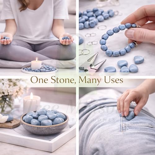 Image of Crystal ANGELITE Tumble Stone Pebble Tumbled Gemstone for Reiki Healing Vastu Correction Gravels for Aquarium Home Dcor Garden Table 100 Gm