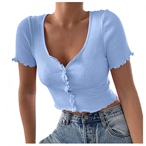 T-shirt d'été pour femme grande taille XXXL bleu ajusté
