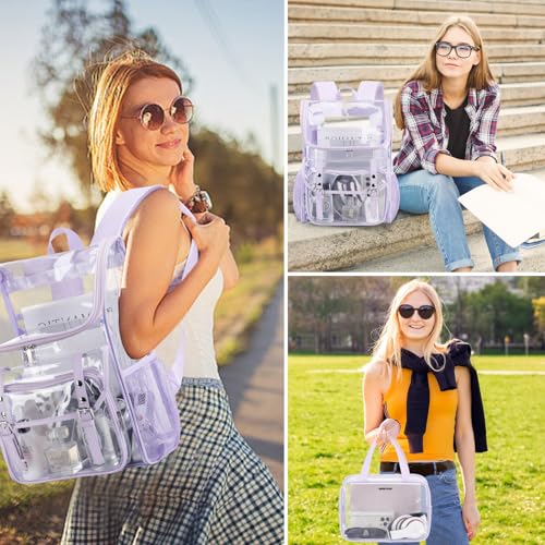 Image of DIGOBAY Clear Backpack with Lunch Bag, Leather Clear Bookbag Heavy Duty | Thick PVC Clear Backpack for Girls Women See Through Transparent Backpacks for Stadium Events College Travel Work, Purple1