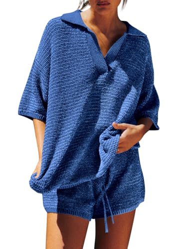 Tankaneo Womens Sweater Set 2 Piece Outfits Oversized 3/4 Sleeve