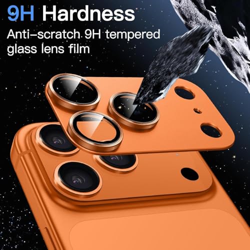 Image of Choiche Camera Lens Protector for iPhone 17 Pro Max 6.9-Inch, Full Coverage 9H Tempered Glass Ring Cover, Matte Metal Plate, Case Friendly, 1-Pack (Orange)