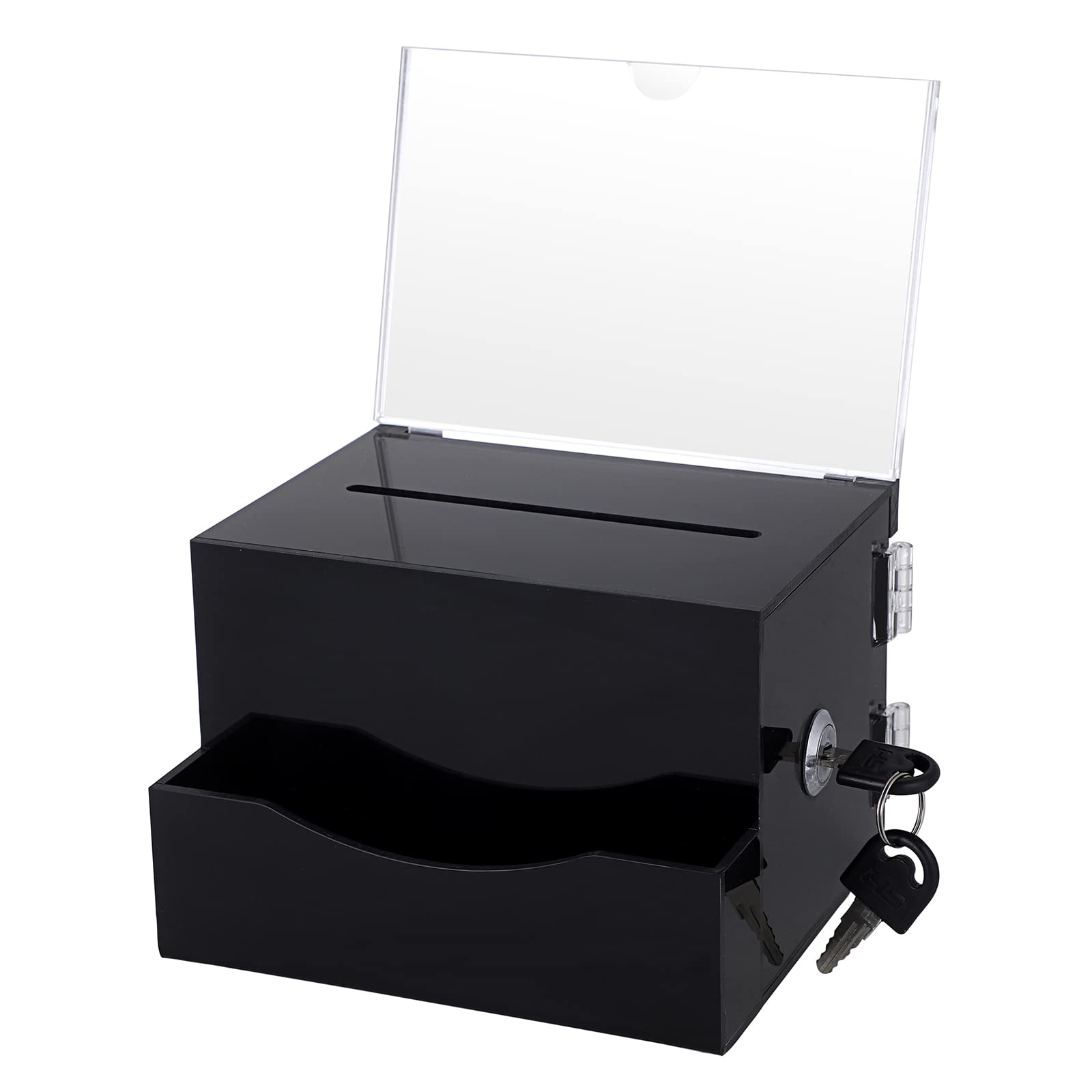 SUMTree Acrylic Suggestion Business Card and Donation Box with Lock, Sign Holder and Secure Ticket Storage Container for Voting - 4*6 inches, Black