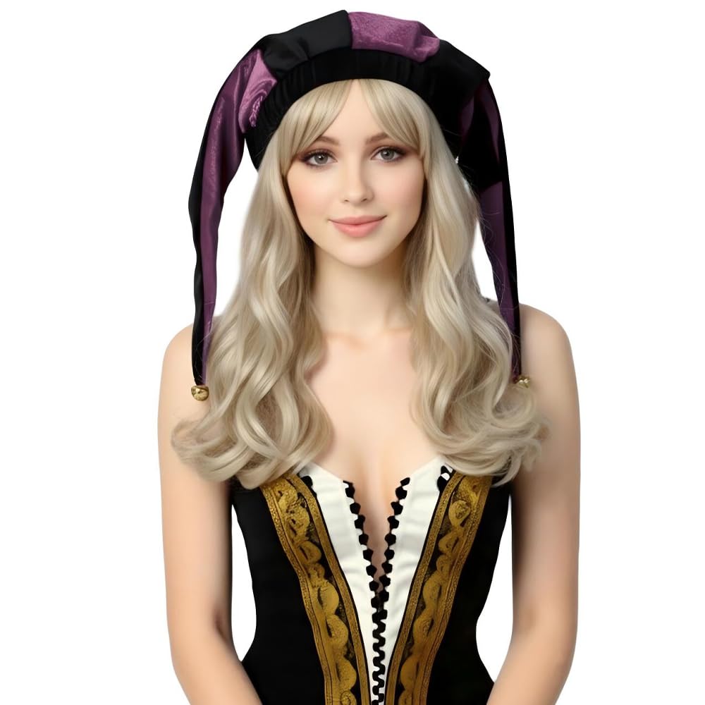 ANDHOM The Middle Ages Jester Cosplay Hat Medieval Clown Cape Bells Adult Joker Halloween Carnival Party Hat โ image 1