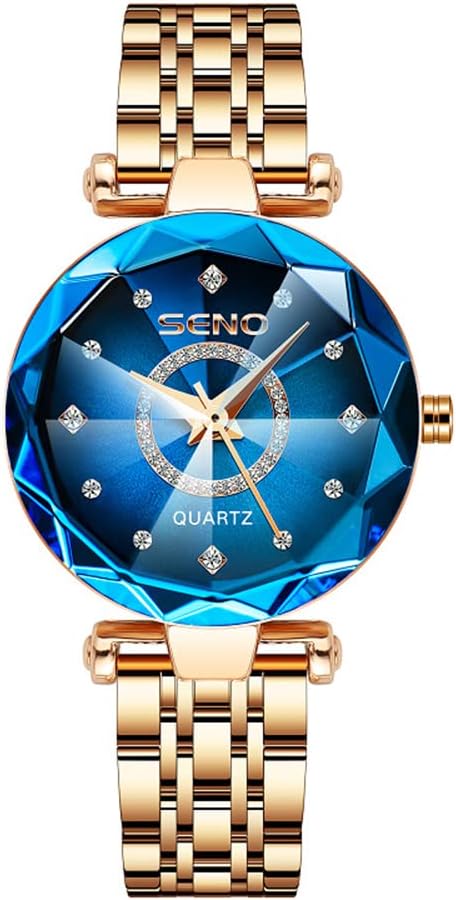 Gosasa Montre analogique à quartz pour femme avec strass et cristaux - Étanche - En acier inoxydable - Style décontracté - Or rose - Argent et or