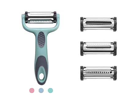 SYMGILA 3 in 1 Kitchen Peeler Slice Julienne Peelers for Vegetables Fruit Carrot Potato Stainless Steel Sharp Blades Multifunctional Kitchen Tools Green (Green)