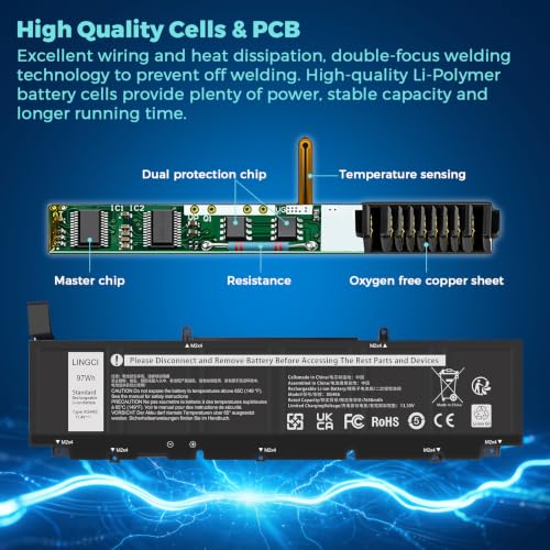 Image of XG4K6 Replacement Battery for Dell Precision 5750 5760 5770 XPS 17 9700 9710 9720 9730 Series Notebook P92F001 P92F002 P92F003 01RR3 F8CPG -11.4V 97Wh
